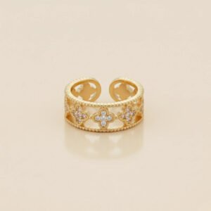 Gold Plated anti-tarnish AD Adjustable Finger Ring
