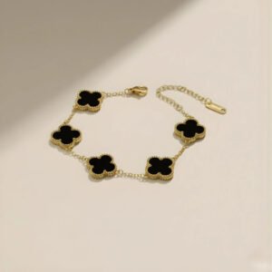 Gold Plated anti-tarnish Black Clover Bracelet