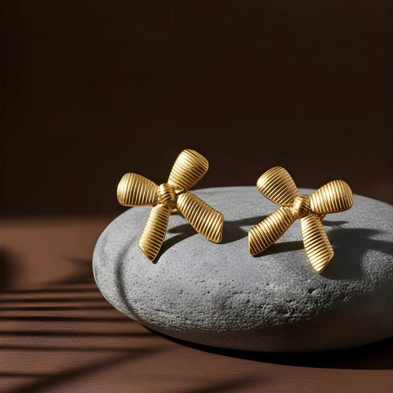 Gold plated anti-tarnish Bow themed earrings - Image 2