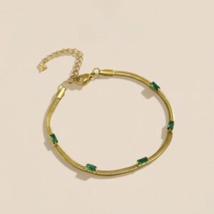 Gold Plated anti-tarnish Green Stone Bracelet