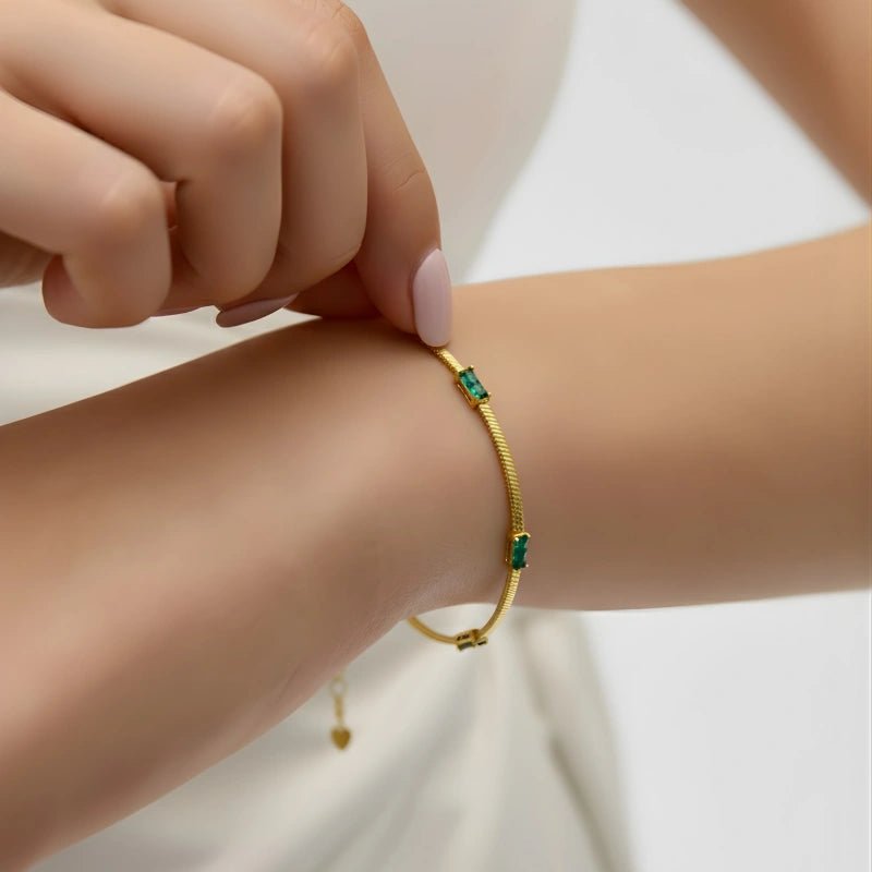 Gold Plated anti-tarnish Green Stone Bracelet - Image 2