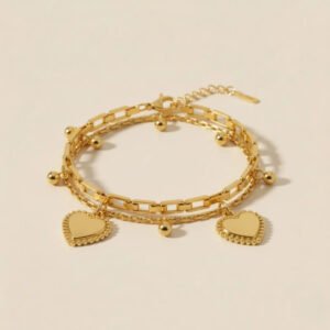 Gold Plated anti-tarnish Heart Themed Wraparound Bracelet