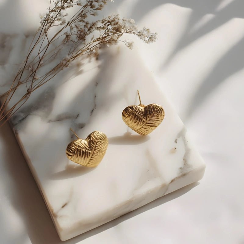 Gold plated anti tarnish heart themed earrings - Image 3