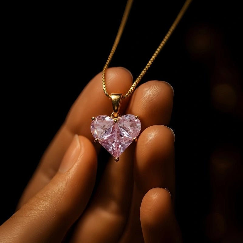 Gold Plated anti-tarnish Pink Heart Themed Pendant - Image 3
