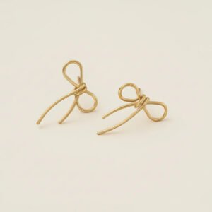 Gold plated anti tarnish simple bow themed earrings