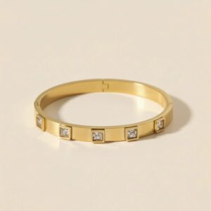 Gold Plated anti-tarnish White Square American Diamond Bracelet
